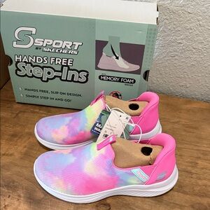 Skechers Kids' Pink Multi Tie-Dye Slip-On Sneakers NEW size 2